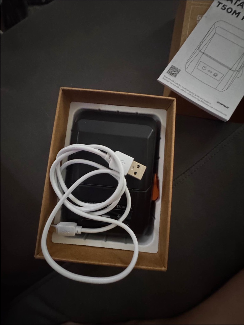 Portable Thermal Receipt Printer in Black with White USB Cable